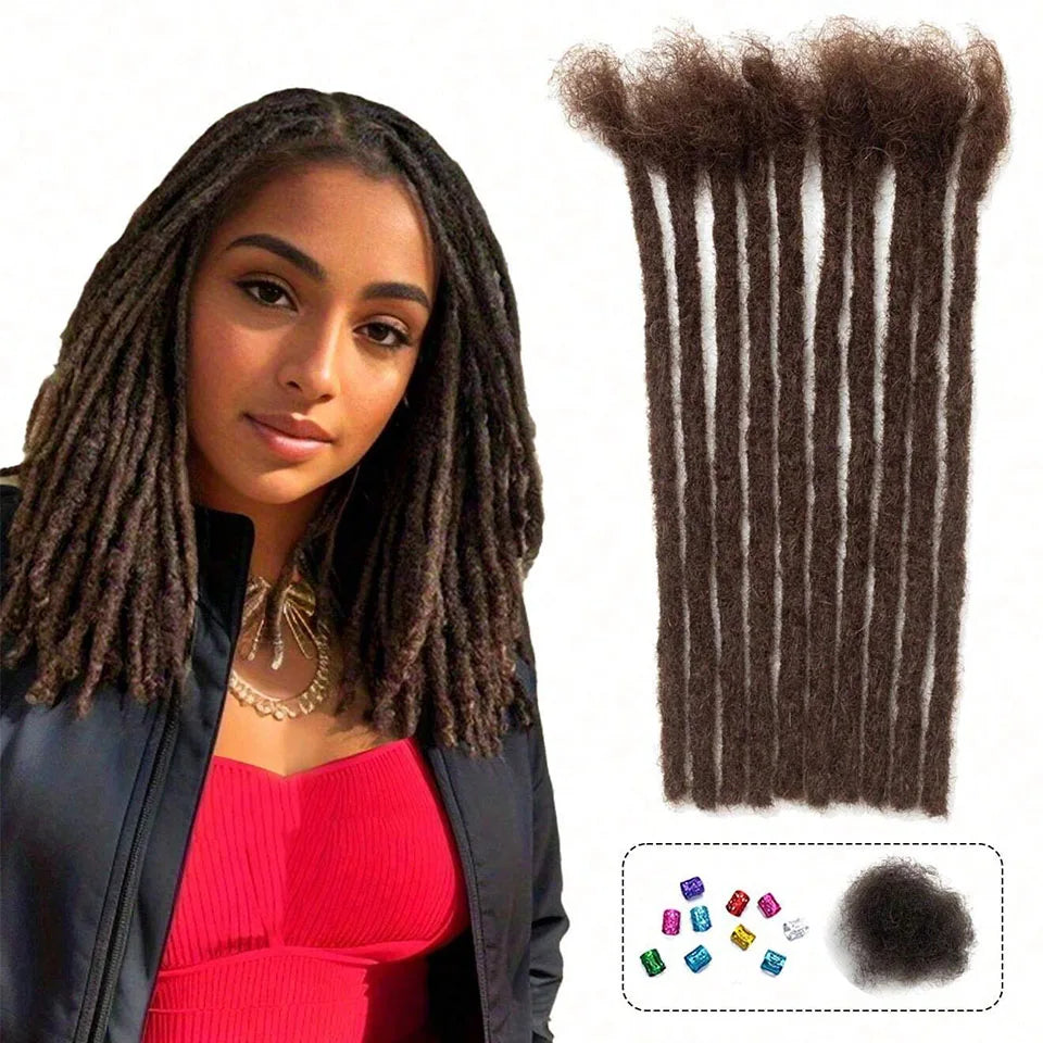 100% Real Human Hair Dreadlock Extensions | 8-14 Inch Colored Remy Locs (20/40/60 Strands, 0.6cm Thickness) by Luxegan