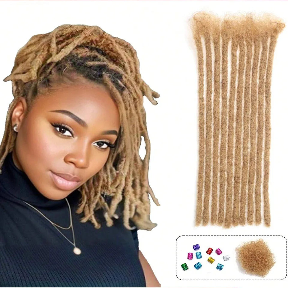 100% Real Human Hair Dreadlock Extensions | 8-14 Inch Colored Remy Locs (20/40/60 Strands, 0.6cm Thickness) by Luxegan