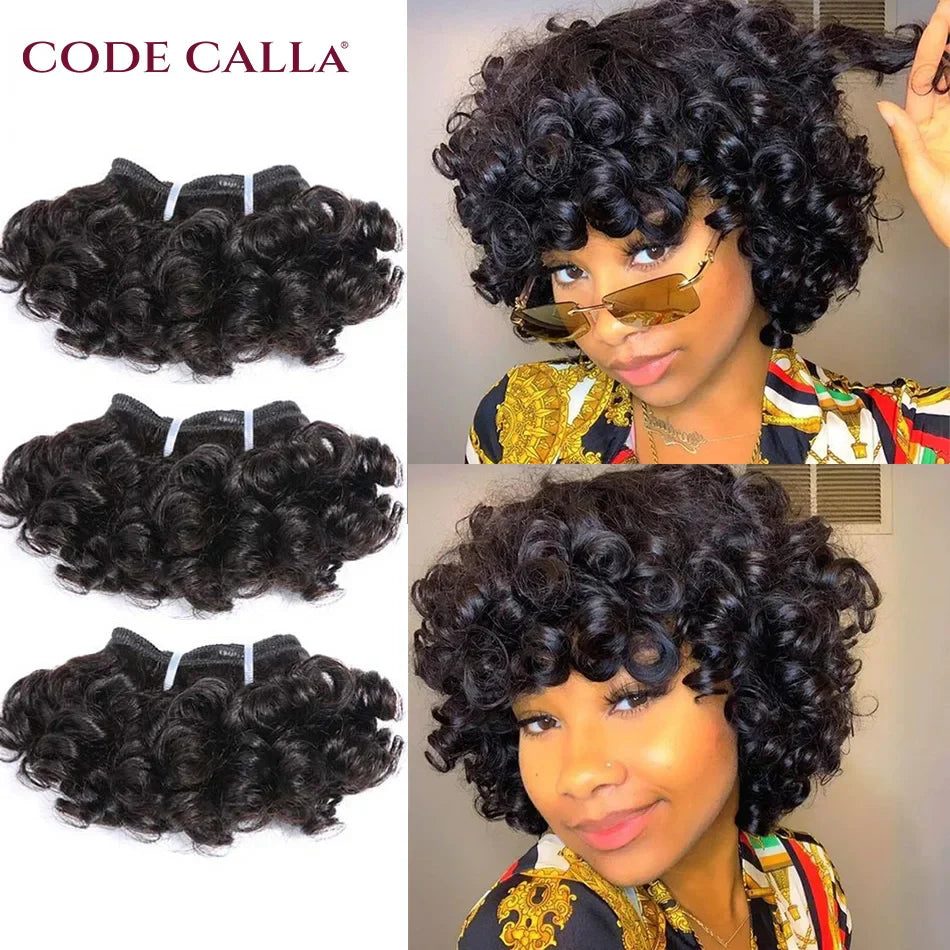 6" Bouncy Curly Indian Remy Hair Bundles | Double Drawn | Natural Black & Brown | Sew-In Extensions by Luxegan