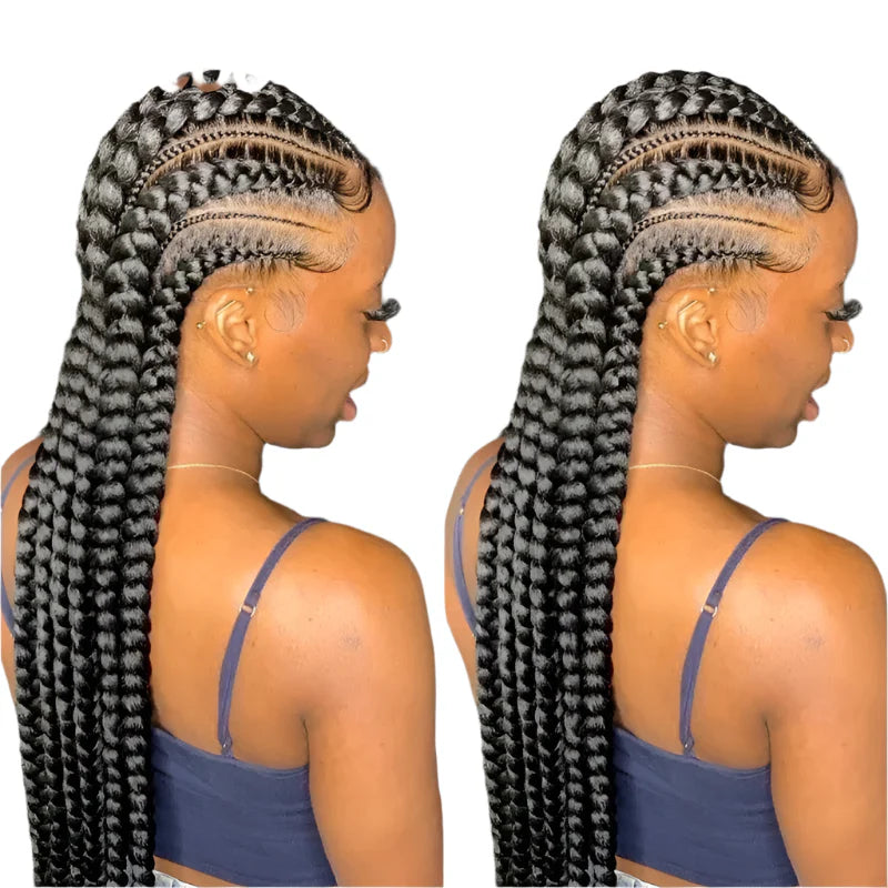 36" Jumbo Knotless Box Braids Wig | Incoo Full Lace Cornrow Wig | Transparent Lace | African Braided Hair by Luxegan
