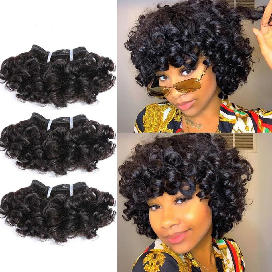 6" Bouncy Curly Indian Remy Hair Bundles | Double Drawn | Natural Black & Brown | Sew-In Extensions by Luxegan