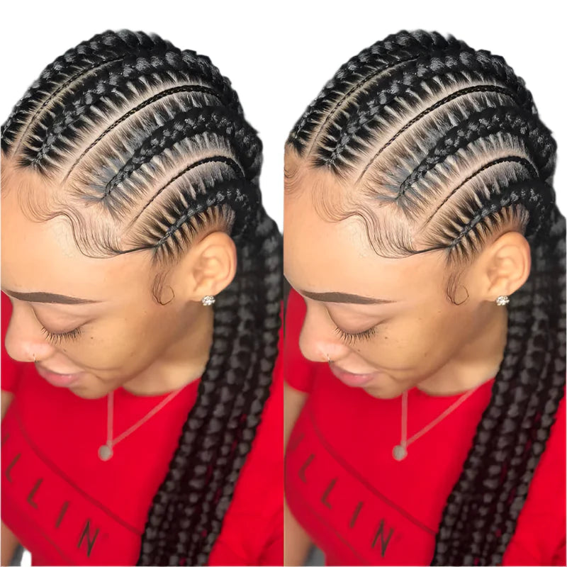 36" Jumbo Knotless Box Braids Wig | Incoo Full Lace Cornrow Wig | Transparent Lace | African Braided Hair by Luxegan